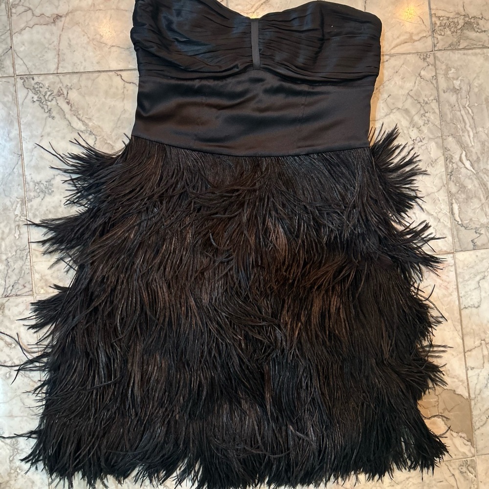 EXPRESS Vintage Black Strapless Feather Dress DRYCLEANED